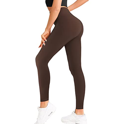 Natural Feelings High Waisted Leggings for Women Pack Ultra Soft Stretch Opaque Slim Yoga Pants Brown