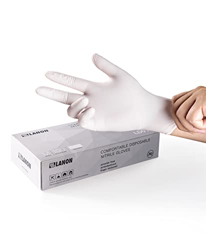 LANON Food Safe White Disposable Nitrile Gloves, Latex-Free, Powder-Free, Textured Fingertips, Cooking, Cleaning, Large