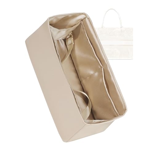 ZYZii Silk Purse Organizer for Dior Book Tote Mini/Small/Medium/Large,Insert Bag in Bag,Luxury Handbag Tote Lining Bag Shapers(Small,Champagne)