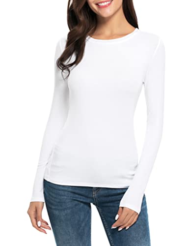 Women Long Sleeve Crew Neck/Scoop Neck Rayon Slim Fit Stretchy Layer T Shirts Tops