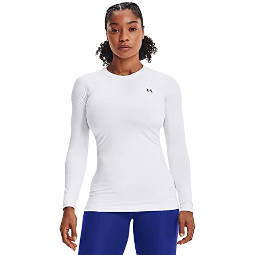 Under Armour Women's Authentics Long Sleeve Crew Neck T-Shirt, White (100)/Black, Medium
