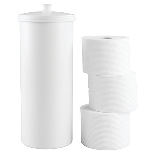 iDesign Plastic Holder The Kent Collection – Hold 3 Rolls of Toilet Paper, Toilet Tissue Canister, 6.25' x 6.25' x 15.5', White