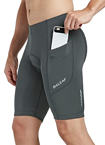 BALEAF Men's Padded Bike Shorts Cycling Tights 3D Padding Bicycle Accessories Road Biking MTB Pockets UPF 50+ Grey Size M