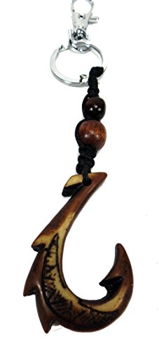 Shark Tooth Keychain- Resin Shark keychain-Turtle keychains-Hemp Turtle Keychain-Tiki Keychain (Fish hook Brown)