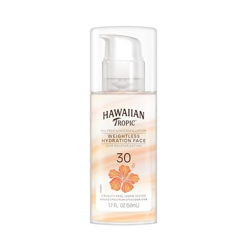 Hawaiian Tropic Weightless Hydration Lotion Sunscreen for Face SPF 30, 1.7oz | Travel Size Sunscreen, Oil Free, Sunblock Face, Mini