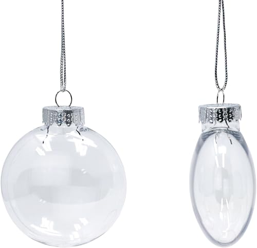 Creative Hobbies 3.15' Clear Plastic Ornaments Disc Ornaments - Plastic Ornaments for Crafts - Fillable Round Disc Ornaments - Pre-Strung with Hanging Cord | Pack of 12