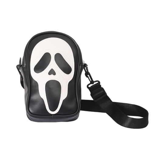 OXYPLAY Gothic Skull Face Crossbody Bag For Women Men Cosplay, Halloween Goth Ghost Shoulder Bag, Daily PU Leather Small Phone Purse (Black)