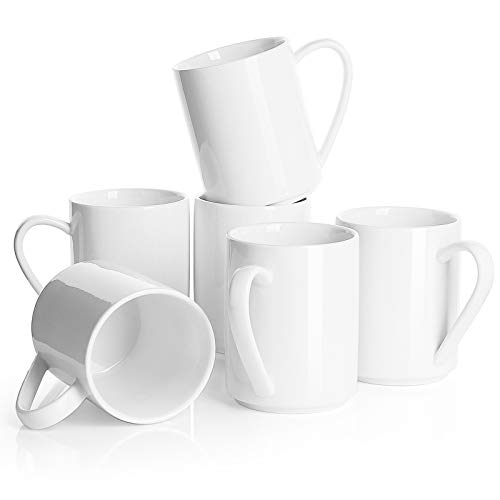 Sweese White Coffee Mugs, Porcelain Coffee Mugs Set of 6-11 Ounce Coffee Cups Ceramic for Coffee, Tea, Cocoa and Mulled Drinks - 603.001