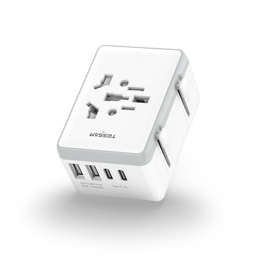 Universal Travel Adapter, TESSAN Worldwide Plug Adapter with 2 USB C & 2 USB A Ports, All-in-one International Travel Essentials Charger Outlet for US to Europe EU UK AUS (Type C/G/A/I)