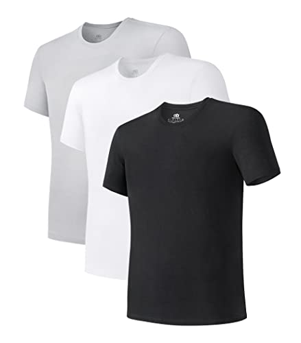 DAVID ARCHY Men's Undershirt Bamboo Rayon Moisture-Wicking T-Shirts Stretch Crewneck Tees for Men, 3-Pack (L, Black/White/Light Gray)