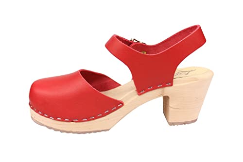 Lotta From Stockholm Torpatoffeln Swedish Clogs : Highwood Mary Jane Style in Red Leather 8.5 B(M) US / 39 M EU