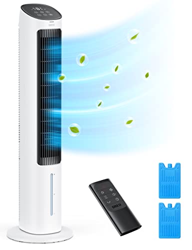 Dreo Evaporative Air Cooler, 40” Cooling Fans that Blow Cold Air, 2023 Upgrade with 80° Oscillating, Removable Water Tank, Ice Packs, Remote Control, 4 Speeds, 7H Timer, Swamp Cooler for Bedroom