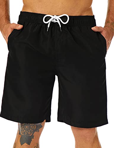 KAILUA SURF Mens Swim Trunks Long, Quick Dry Mens Boardshorts, 9 Inches Inseam Mens Bathing Suits with Mesh Lining Black