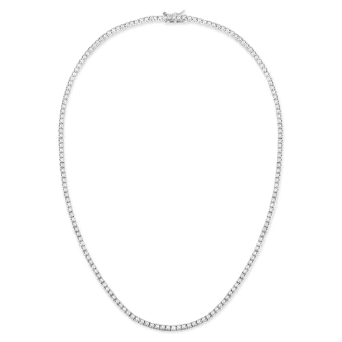 Gemsme 18K White Gold Plated 3.0mm Round Cubic Zirconia Classic Tennis Necklace For Women 20 Inch