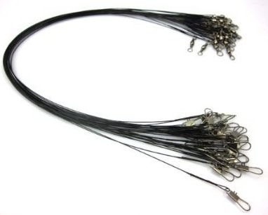 CJESLNA 24 X Stainless Steel Fishing Leaders Black with snap and Swivel 12' Long 35 LBS Test
