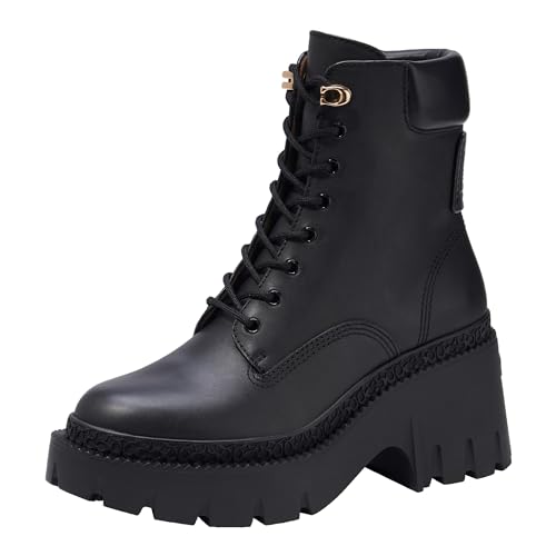 Coach Women's Ainsely Leather Bootie Combat Boot, Black, 7
