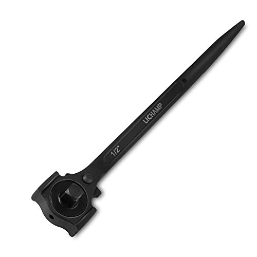Lichamp 12.4 inch Ratchet Spud Wrench with Hammer Head, 3/8' x 1/2' Drive Dual Head Ratchet Long Handle Spud Bar Wrench for Construction Works