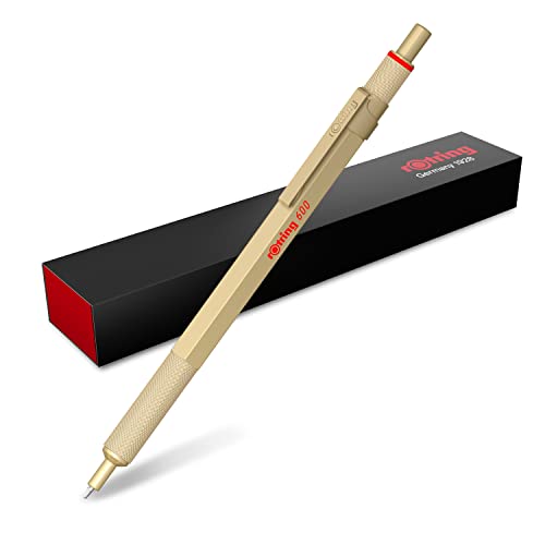 Rotring 600 Metallic Ballpoint Pen Medium Point Black Ink Gold Barrel Refillable 1 Count