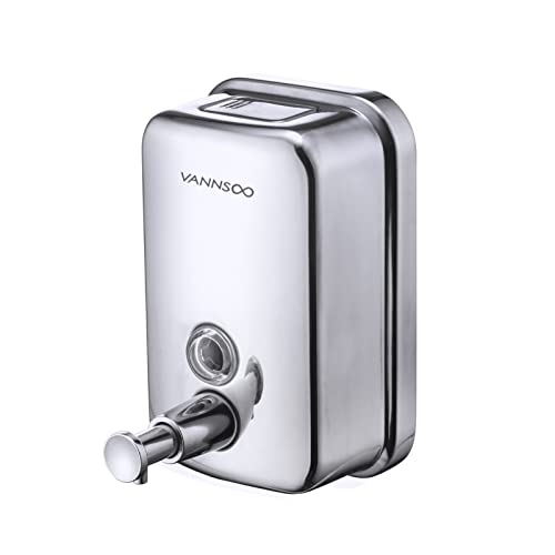 VANNSOO Commercial Soap Dispenser Wall Mount Stainless Steel Manual Liquid Pump Rust-Proof Leak Free for Bathroom (17 fl oz / 500ml)