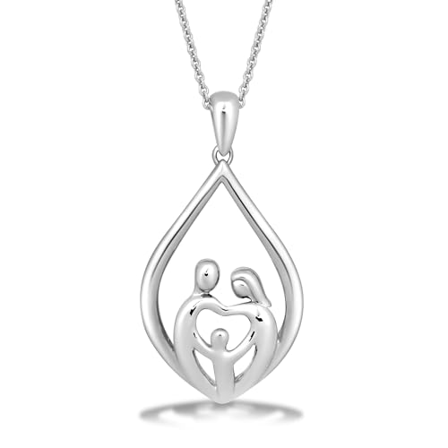 Jewelili Womens Sterling Silver Family Necklace with Parents and One Child in Sterling Silver with 18 inch Rolo Chain