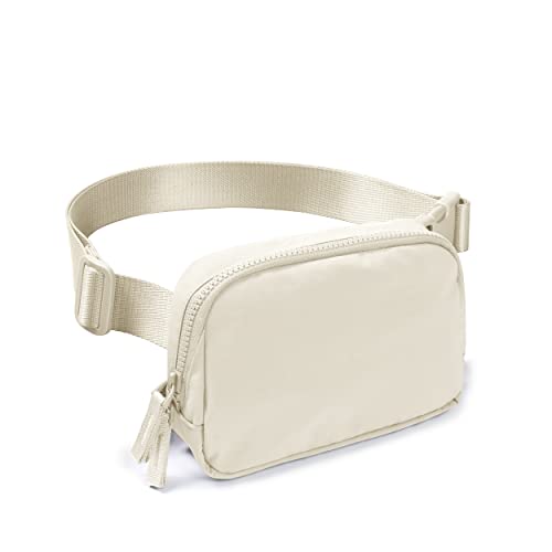 AslabCrew 2-Way Zipper Unisex Belt Bag with Adjustable Strap Fanny Packs Mini Waist Pouch for Outdoor Hiking Running Travel, Ivory