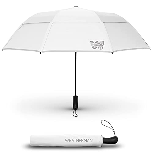 Weatherman Umbrella - Collapsible Umbrella - Windproof Umbrella Resists Up to 55 MPH Winds - (White)
