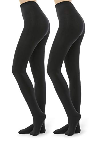 G&Y 2 Pairs Fleece Lined Tights for Women - 100D Opaque Warm Winter Pantyhose (Black2, XL/2X)