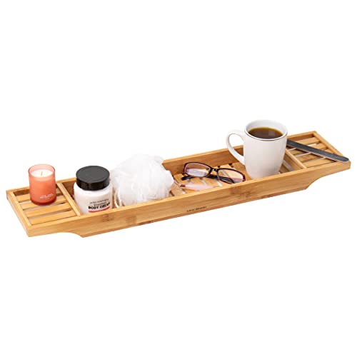 Mind Reader Bathtub Tray, Shower Organizer, Bathroom Accessory, Wood Tray, Rayon from Bamboo, 27.5' L x 5.75' Wx 1.75' H, Brown