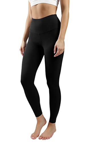 90 Degree By Reflex Ankle Length High Waist Power Flex Leggings - 7/8 Tummy Control Yoga Pants - Black - Medium