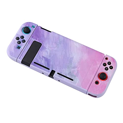 RUOKIP Comprehensive for Nintendo Switch Protective Case - Dockable, Ergonomic Grip, Slim TPU Shell, Screen Protector, Thumb & Button Caps, Safety, and Gaming Performance(Purple)