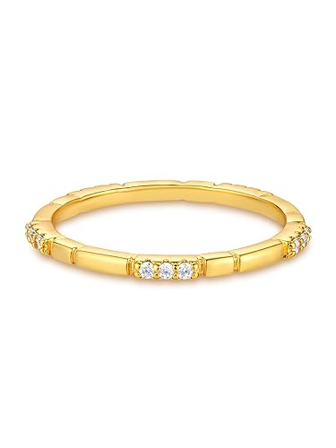 GNIRTSI Gold Ring for Women 14K Gold Plated Minimalist Stack Cubic Zirconia Piano Ultra Thin Band Finger Jewelry Size 6