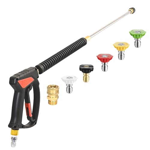 TOOLCY Pressure Washer Gun, Hot Water Compatible Adjustable Power Washer Swivel Gun and Extension Wand, 4500 PSI, 7 GPM, M22-14mm to 3/8' Quick Connection, 5 Nozzle Tips, Fit Most Power Washer