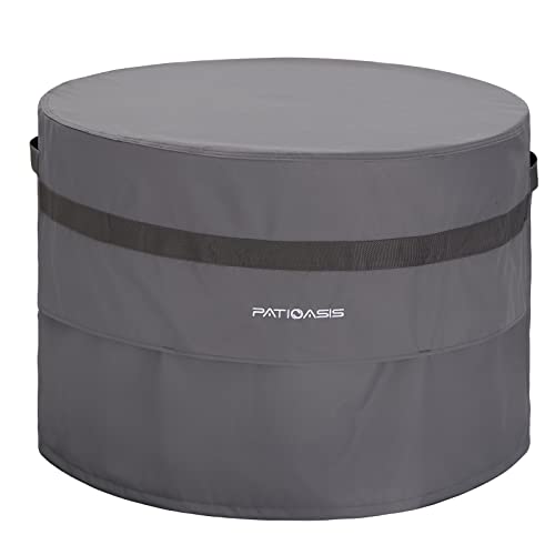 Grey Round Fire Pit Cover Outoor 36 inch Dia Waterproof Patio Deck Propane Fire Bowl Cover 600D Heavy Duty All Weather Resistant