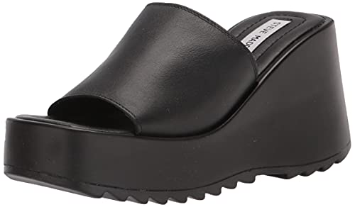 Steve Madden Women's Pepe30 Slide Sandal, Black Leather, 10