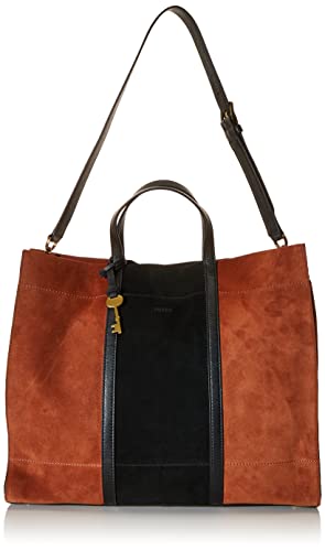 Fossil Women's Carmen Leather Tote Bag Purse Handbag, Brown/Black (Model: ZB7891199)