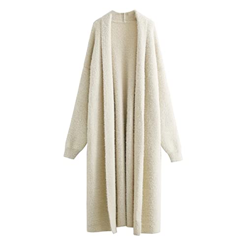 ZINERLIK Autumn And Winter Women's Soft Cashmere Long Sweater Casual Oversized Cardigan Thickened Warm Wool Coat creamy-white L