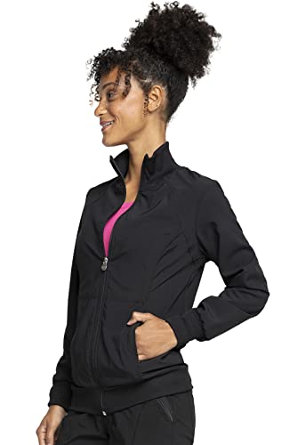Cherokee Infinity Zip Front Scrub Jackets for Women, 4-Way Stretch Fabric 2391A, S, Black