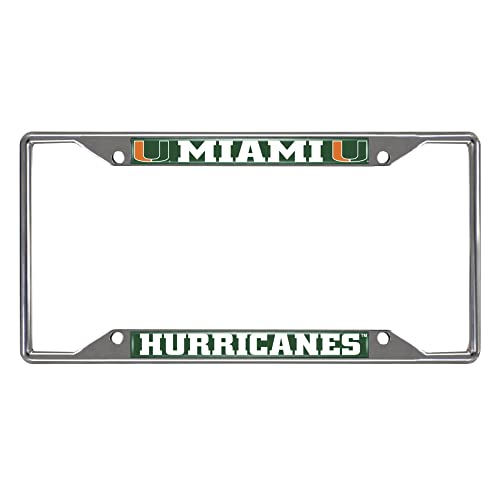 FANMATS 14913 Miami Hurricanes Chrome Metal License Plate Frame, Team Colors, 6.25in x 12.25in