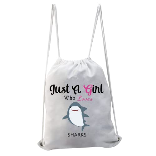 G2TUP Just A Who Loves Sharks Drawstring Backpack Shark Lover Drawstring Bag Gift (Sharks Backpack)