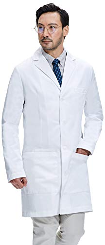 Dr. James Semi-Tailored Medical Science Lab Coat for Men Smartphone and Tablet Pockets Buttons 38 Inch
