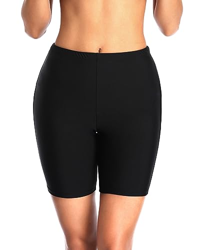 Holipick Women Black 6' High Waisted Swim Shorts Tummy Control Boy Shorts Swimsuit Long Board Shorts Bathing Suit Bottoms S