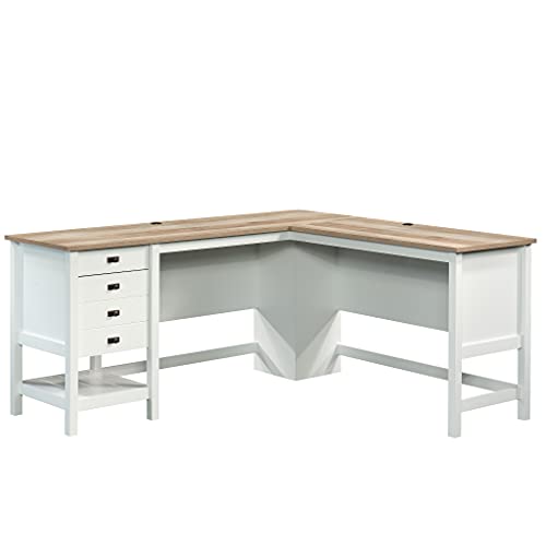 Sauder Cottage Road L-Desk, L: 65.12' x W: 58.66' x H: 29.76', Soft White Finish