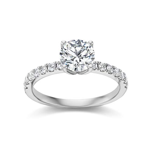 Carbon Atelier IGI Certified 1 1/4 Carat Round Brilliant Cut Lab Grown Diamond Engagement Ring for Women in 14k White Gold (G-H Color, VS1-VS2 Clarity, cttw) Promise Anniversary Ring Size 7