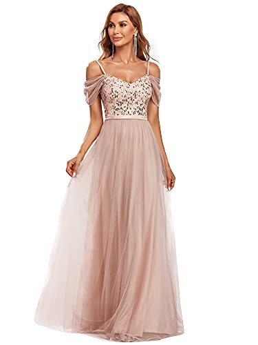 Ever-Pretty Women's Floor-Length Off The Shoulder Prom Dress Rose Gold US8