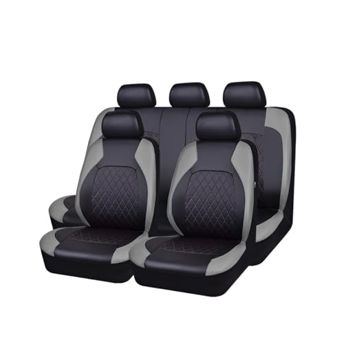 BELOMI Full Set Car Seat Covers, Premium Waterproof PU Leather Cushion Protectors, Split Front and Rear Bench Seat, Breathable Auto Accessories, Universal Fit for Vehicles (Gray)