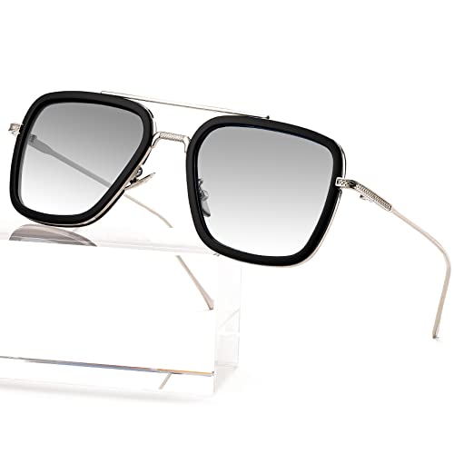 AIEYEZO Tony Stark Sunglasses Vintage Square Metal Frame Eyeglasses for Men Women - Iron Man and Edith Sun Glasses (Tony Stark Same Color)