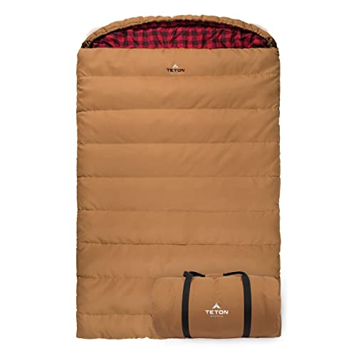 TETON Sports Canvas Mammoth Queen-Size Double Sleeping Bag; Warm and Comfortable for Family Camping , Brown Canvas, 94' x 62'