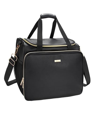 MONSTINA Professional Hairdressing Bag, Toiletry Travel Bag, Cosmetics Beauty Hairdresser Bag with Shoulder Strap, Hair Makeup Salon Organizer Bag for Barber Insulation Material（PU Leather Black）