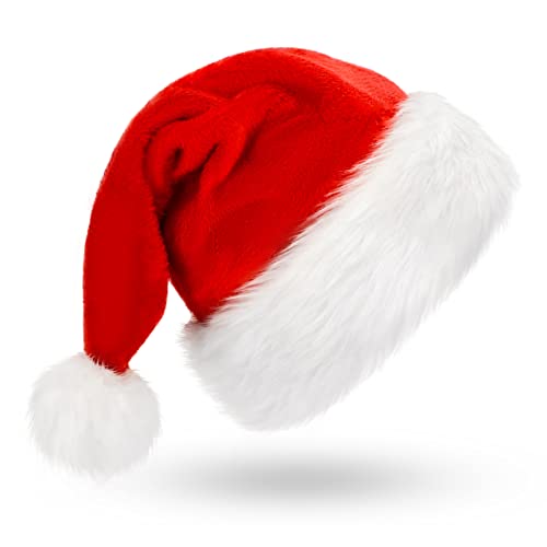 BOSONER Christmas Hat,Santa Hat,Xmas Holiday Hat for Adults,Unisex Velvet Comfort Christmas Hats Extra Thicken Classic Fur for Christmas New Year Festive Holiday Party Supplies
