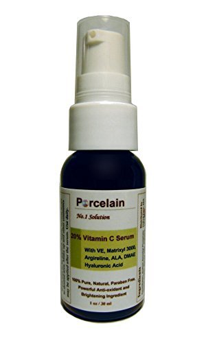 Porcelain 20% Vitamin C + E with Advanced Peptides (Matrixyl 3000 & Argireline), Alpha Lipoic Acid, DMAE and Hyaluronic Acid, Anti-aging, Brightens Dark Spots